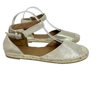 14Th & Union espadrille shoes 10 cream silver metallic leather ankle strap flat